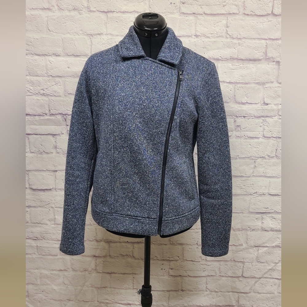 Banana Republic Womens Blue‎ Marled Knit Asymmetrical Zip Moto Jacket Medium